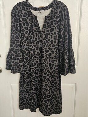 NWT MARY SQUARE Leopard Print 3/4 Ruffled Sleeve Dress